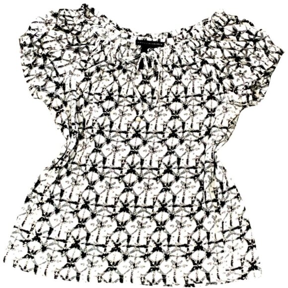 Grace Elements M BOHO Cotton Peasant Top White Black Gray  Keyhole Tie #213B - Picture 1 of 6